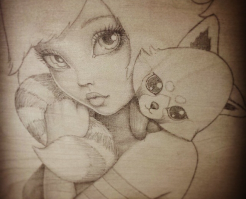 Kawaii Kuddles - Original Pencil Drawing by Artist Carolina Lebar